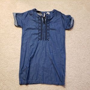 Denim Embrodiered Short-Sleeved Dress